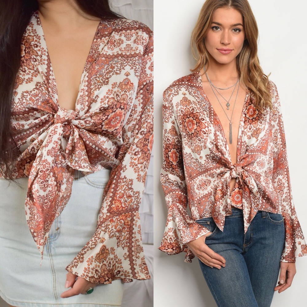Knotted Up Rust Vintage Bell Sleeve Top